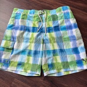 Tommy Bahama Mens Swim Trunks 2XL Blue Green Mesh Lined Shorts Island Life XXL